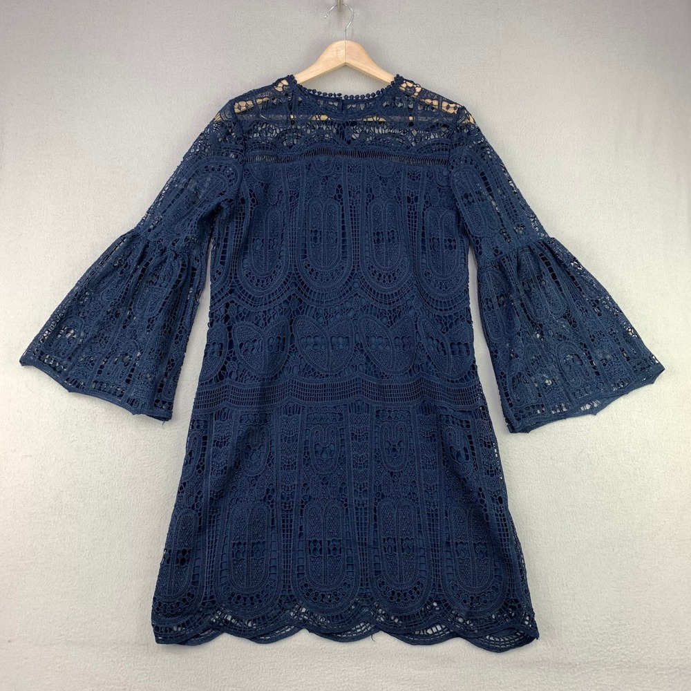 Meghan Los Angeles Lace Mini Dress Women S Navy Blue Bell Sleeve Boho Crochet